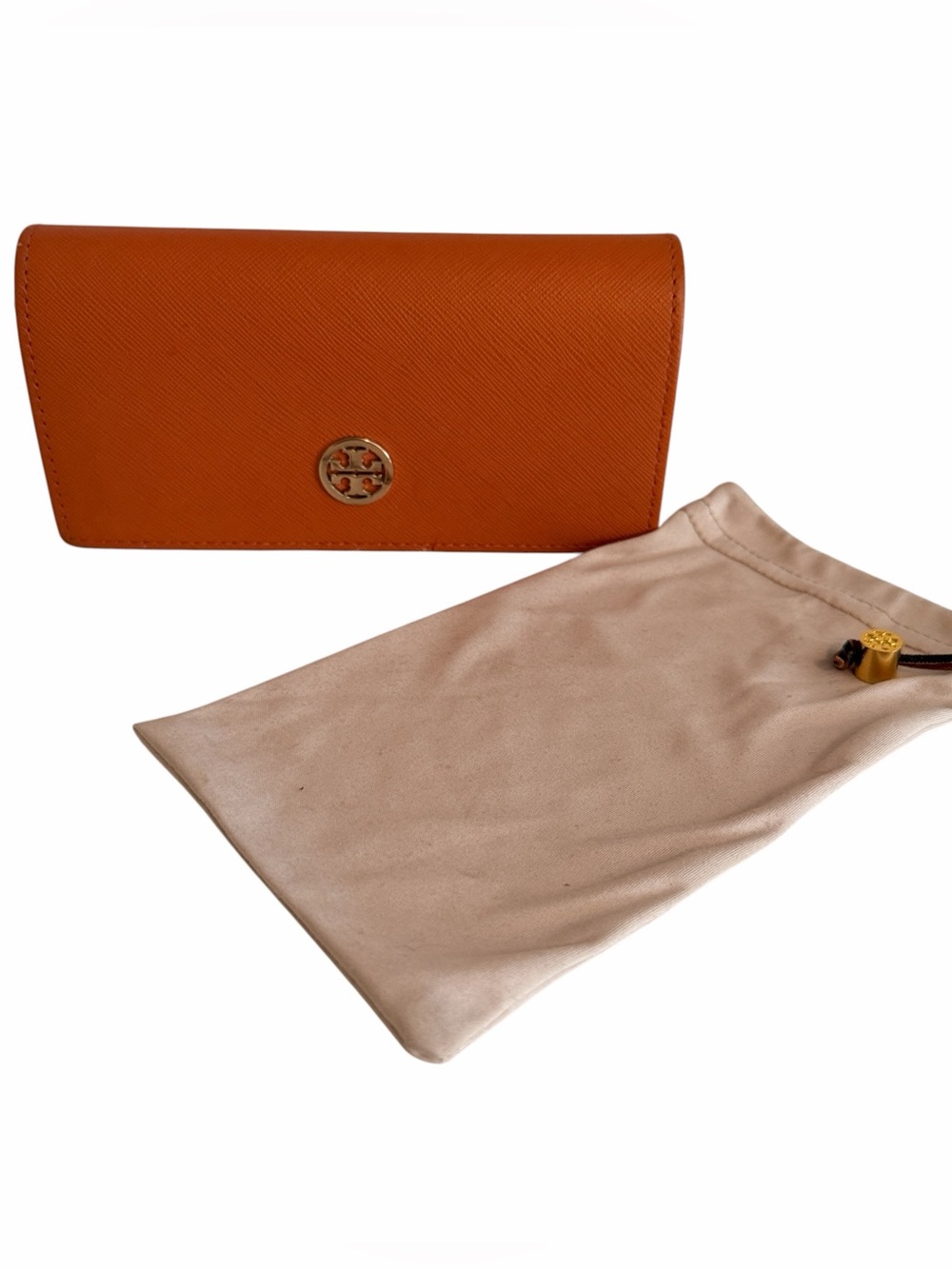 Tory Burch Orange Textured Eyeglass Case with Inside Pouch